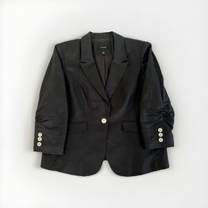 The Limited Womens Black Linen Blend Blazer Size 2X Ruched Sleeve Workwear